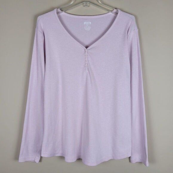 Duluth Trading Size XXL Makers Studio Cotton Rib Henley Long Sleeve Top Pink - Picture 1 of 12